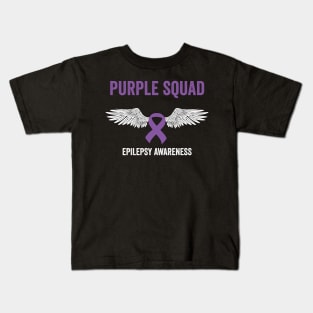 purple squad epilepsy awareness month - flying purple ribbon epilepsy support Kids T-Shirt